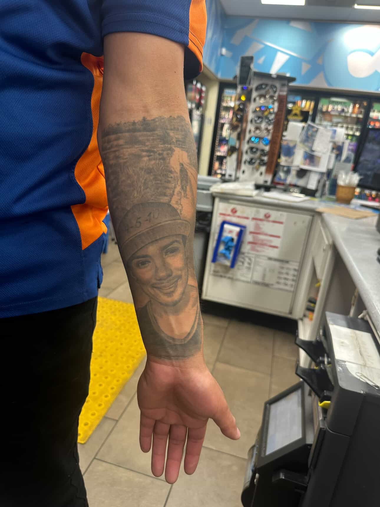 Before — portrait forearm tattoo
